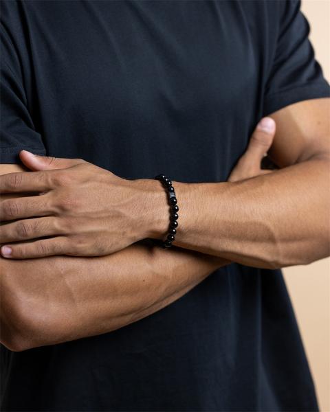 Armband mit 8 mm Onyx-Stein und schwarzem Zwischenstück - Deep Black Onyx